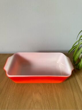 Vintage MCM Anchor Hocking Fire-King Orange Milk Glass Baking Loaf Pan 1 QT